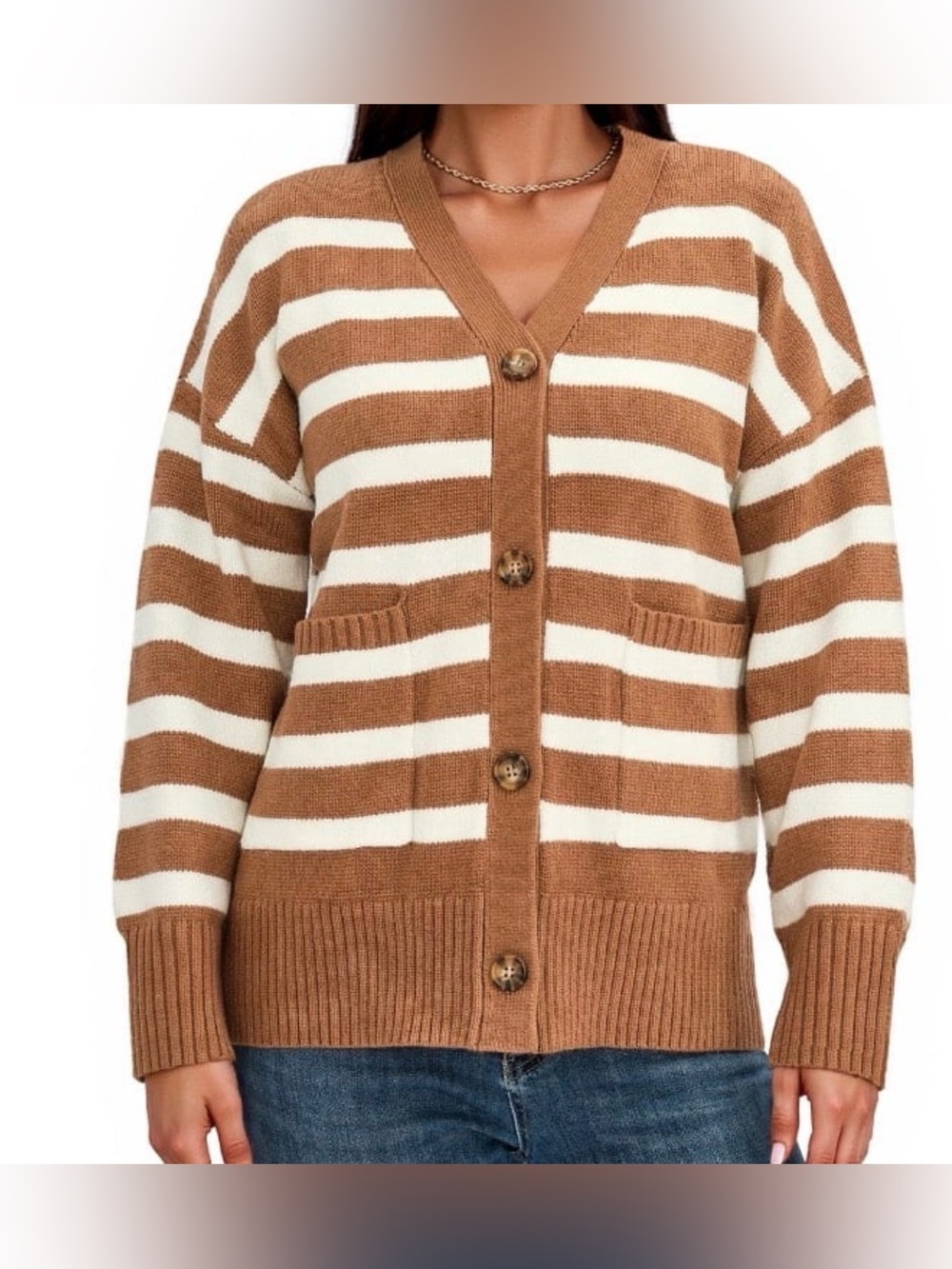 PrettyGarden Women’s Small Brown & White Heavyweight Cardigan Sweater Small NWT